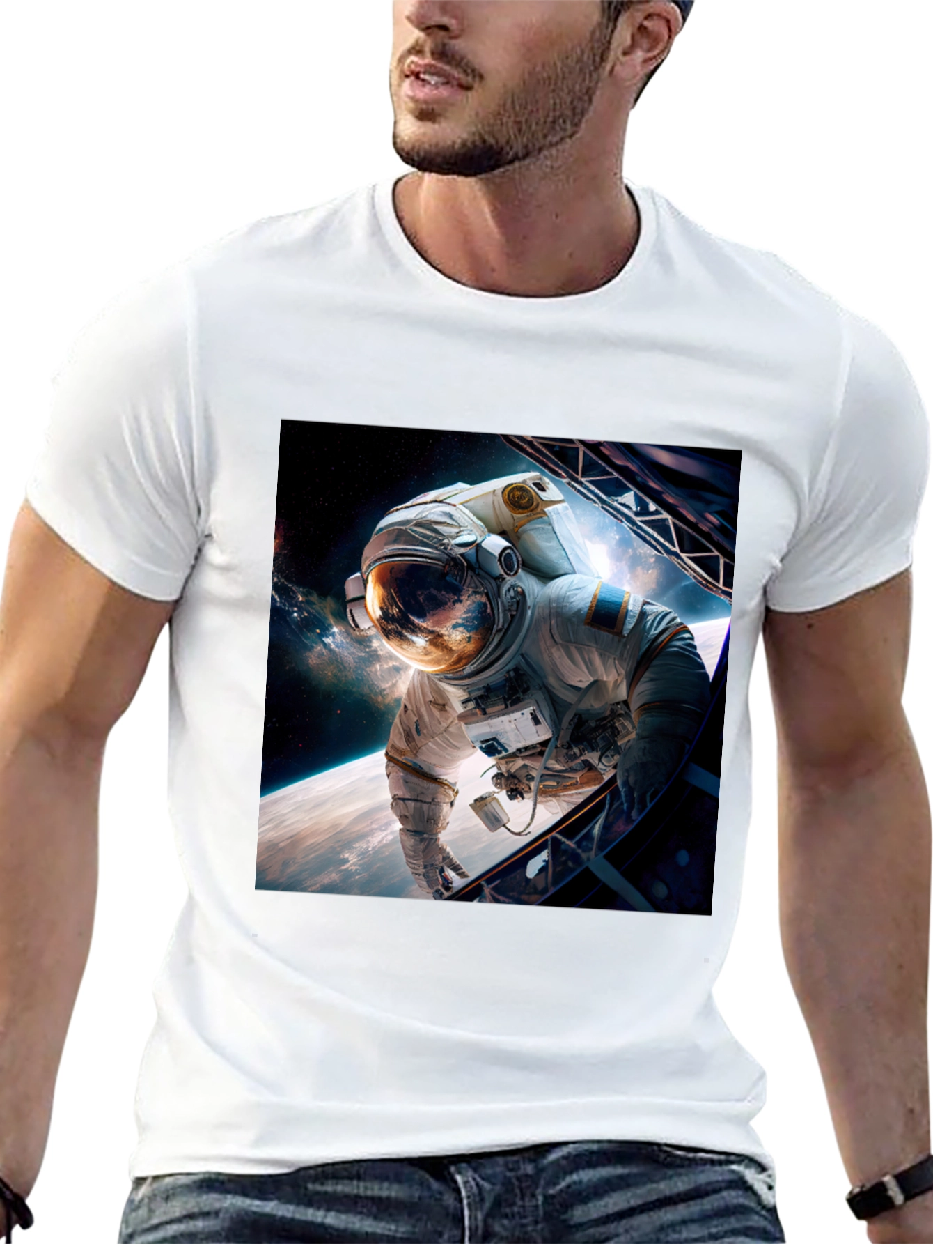 Astronaut in Space Graphic Black T-Shirt