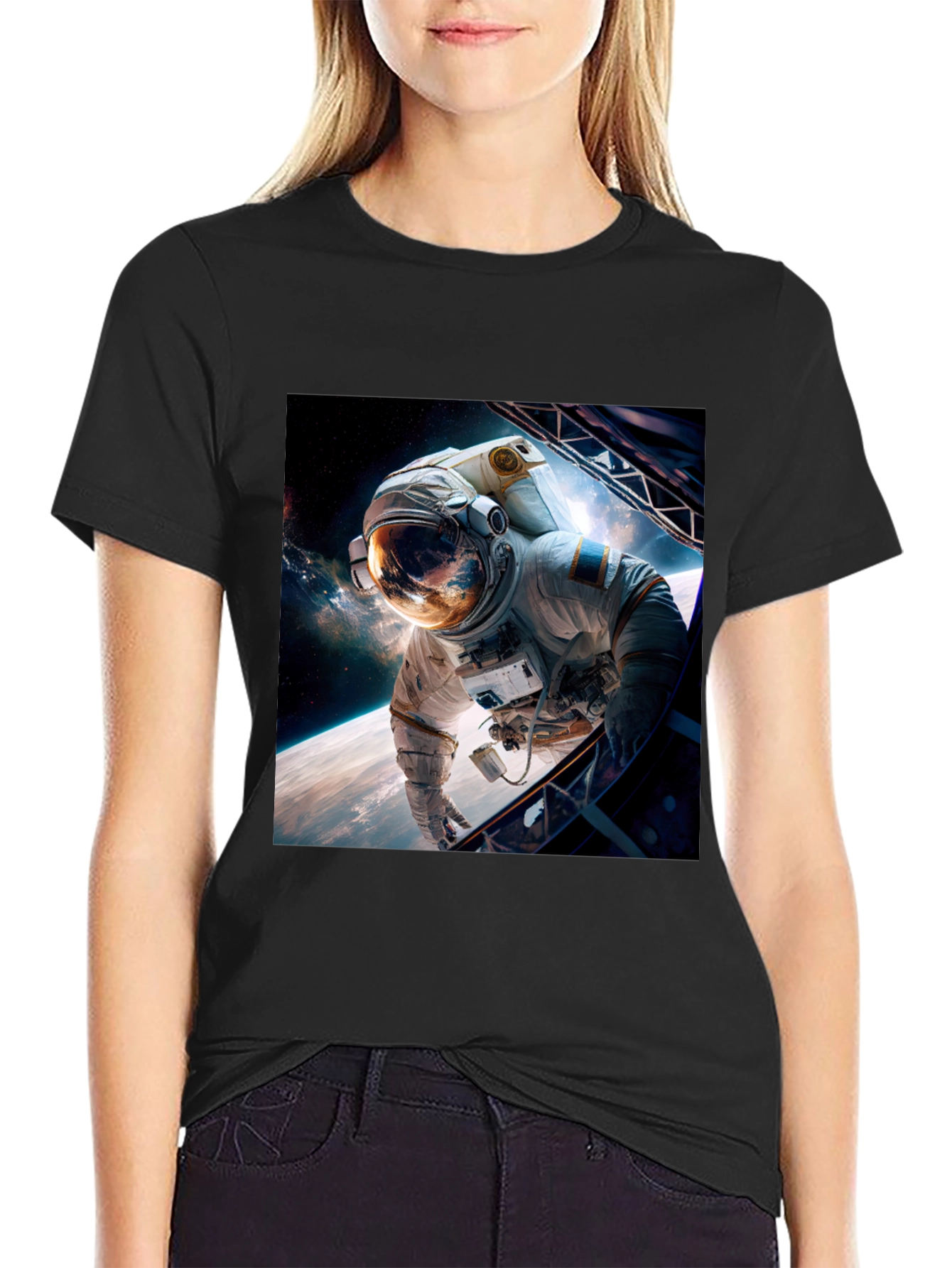 Astronaut in Space Graphic Black T-Shirt
