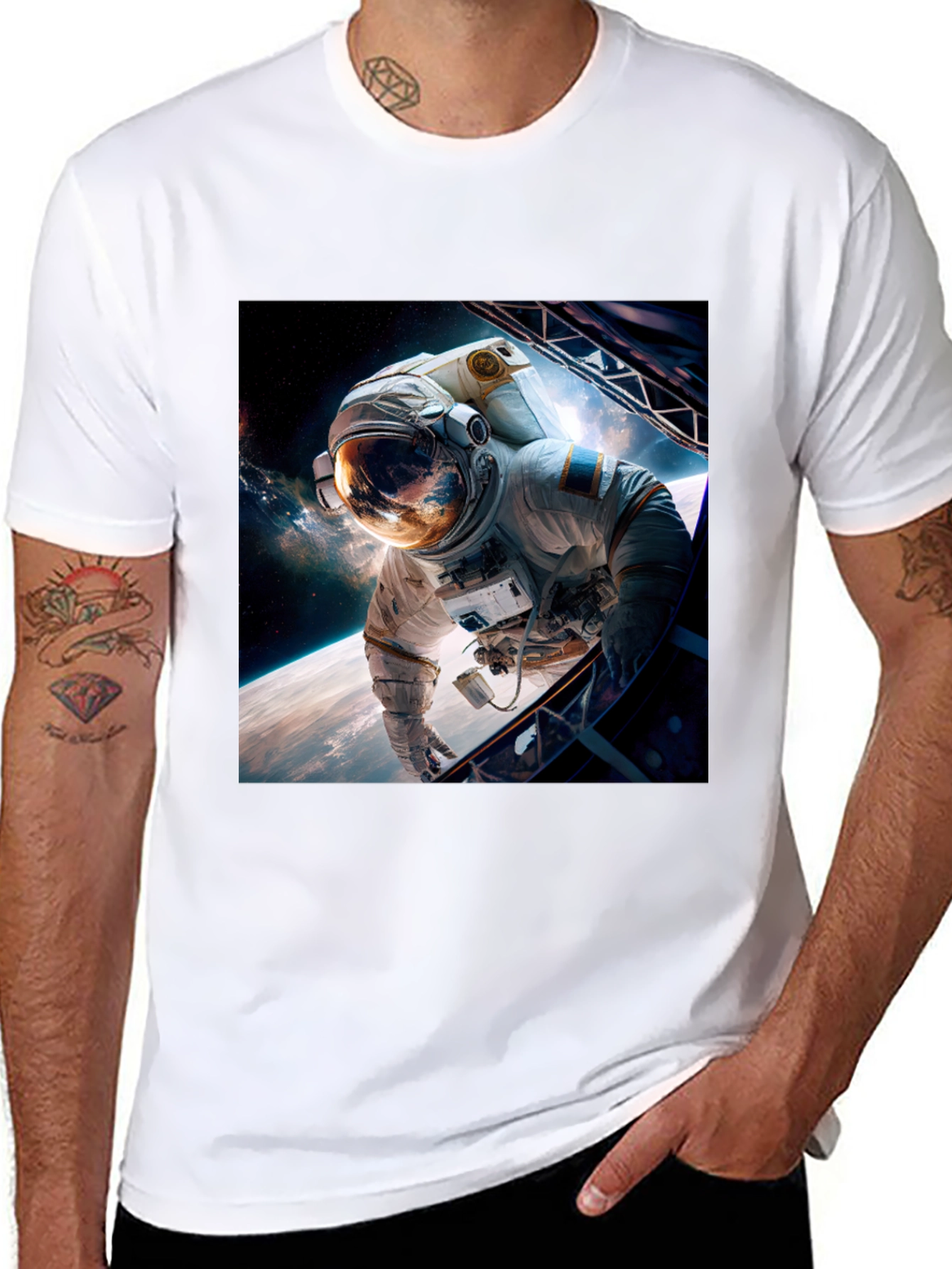 Astronaut in Space Graphic Black T-Shirt