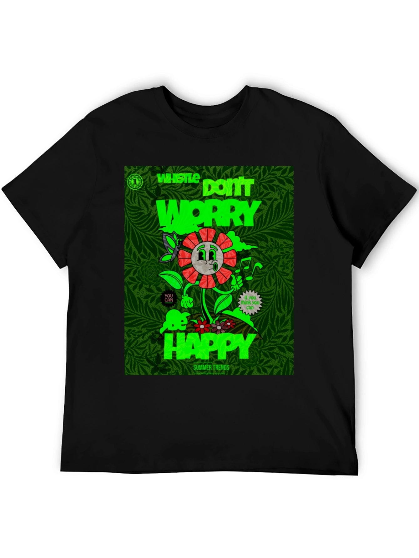Whistle Happy Graphic Print Black T-Shirt