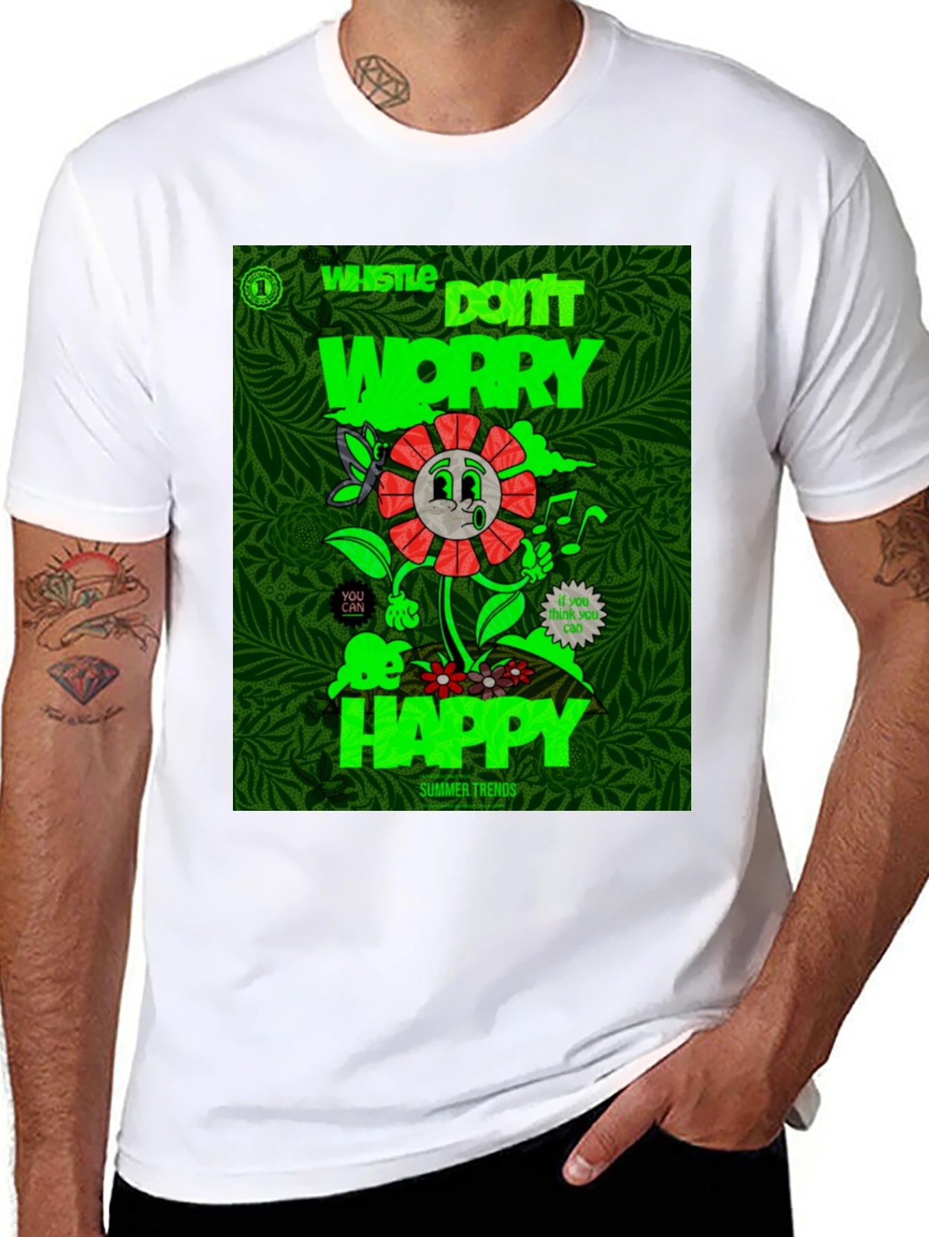 Whistle Happy Graphic Print Black T-Shirt