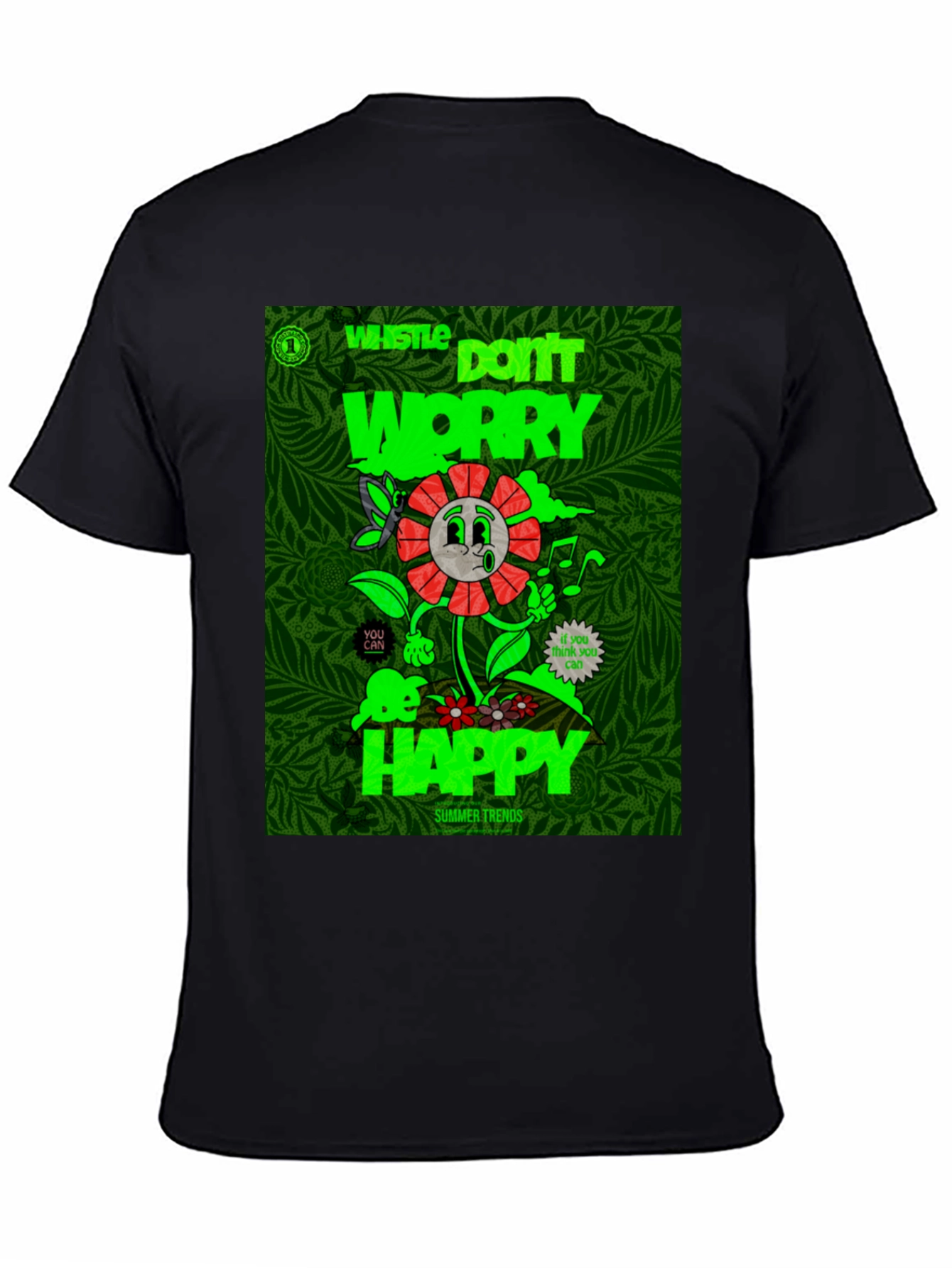 Whistle Happy Graphic Print Black T-Shirt