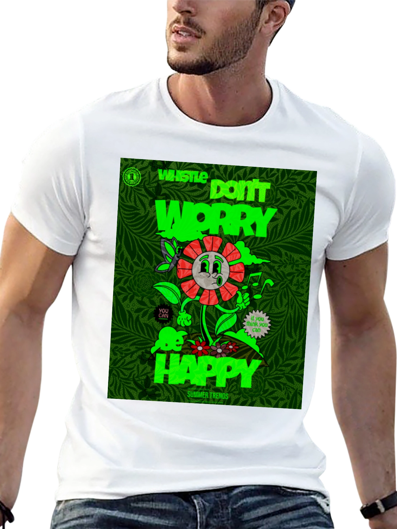 Whistle Happy Graphic Print Black T-Shirt