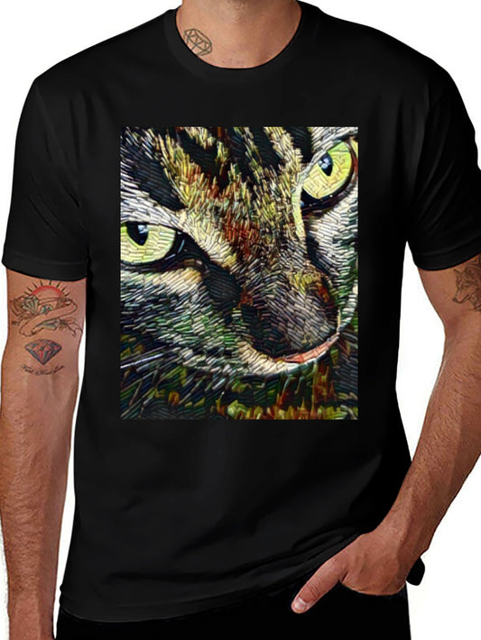 Artistic Cat Face Graphic Black T-Shirt