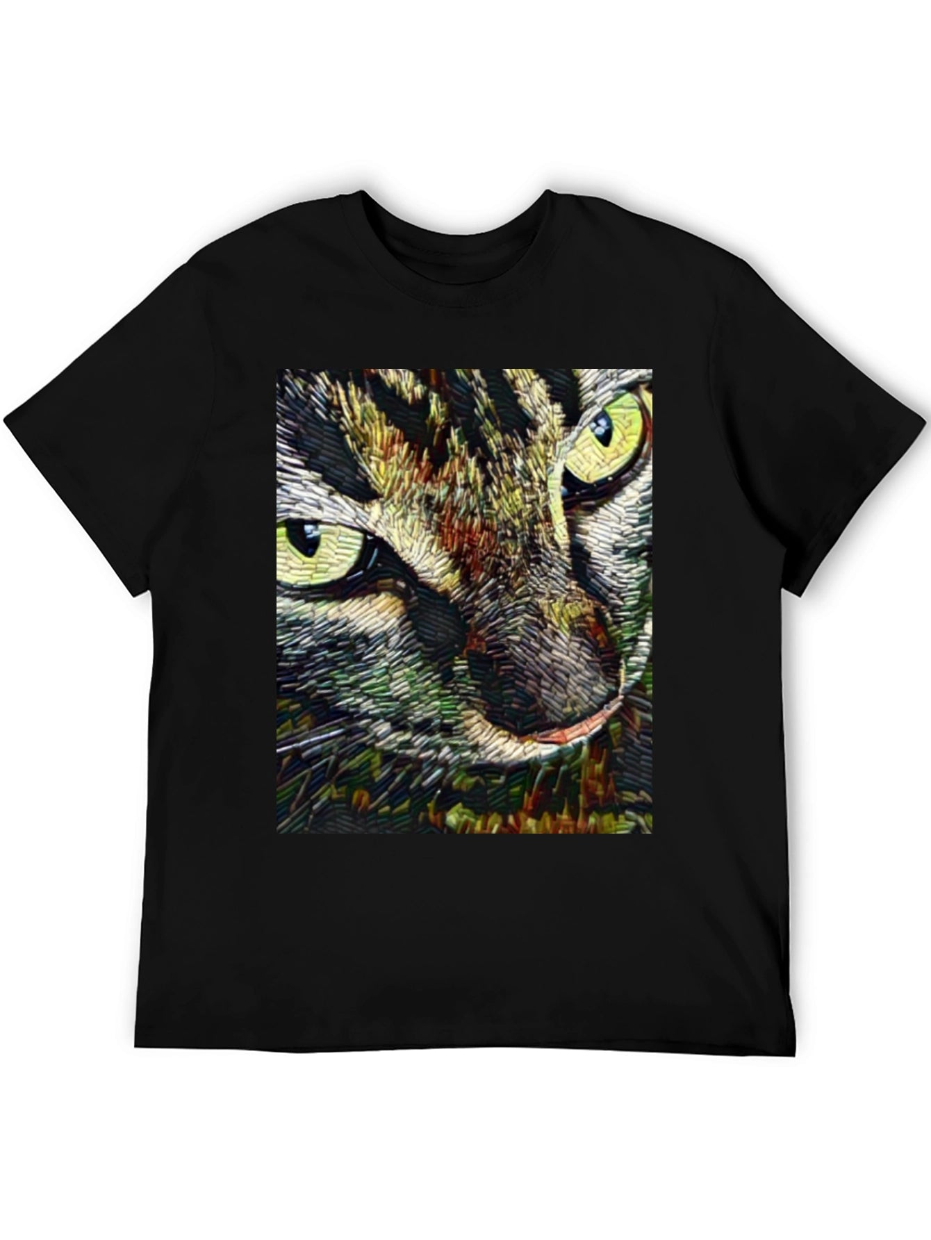 Artistic Cat Face Graphic Black T-Shirt