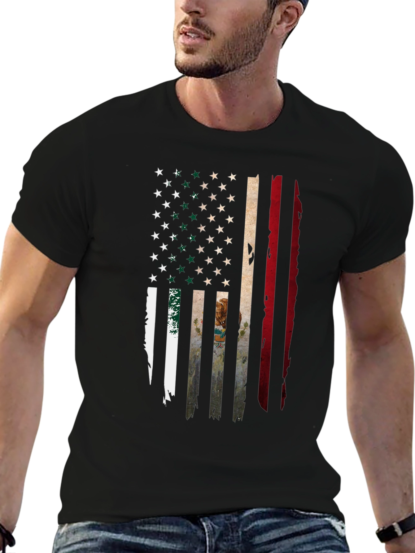 Distressed USA Mexico Flag Graphic T-Shirt