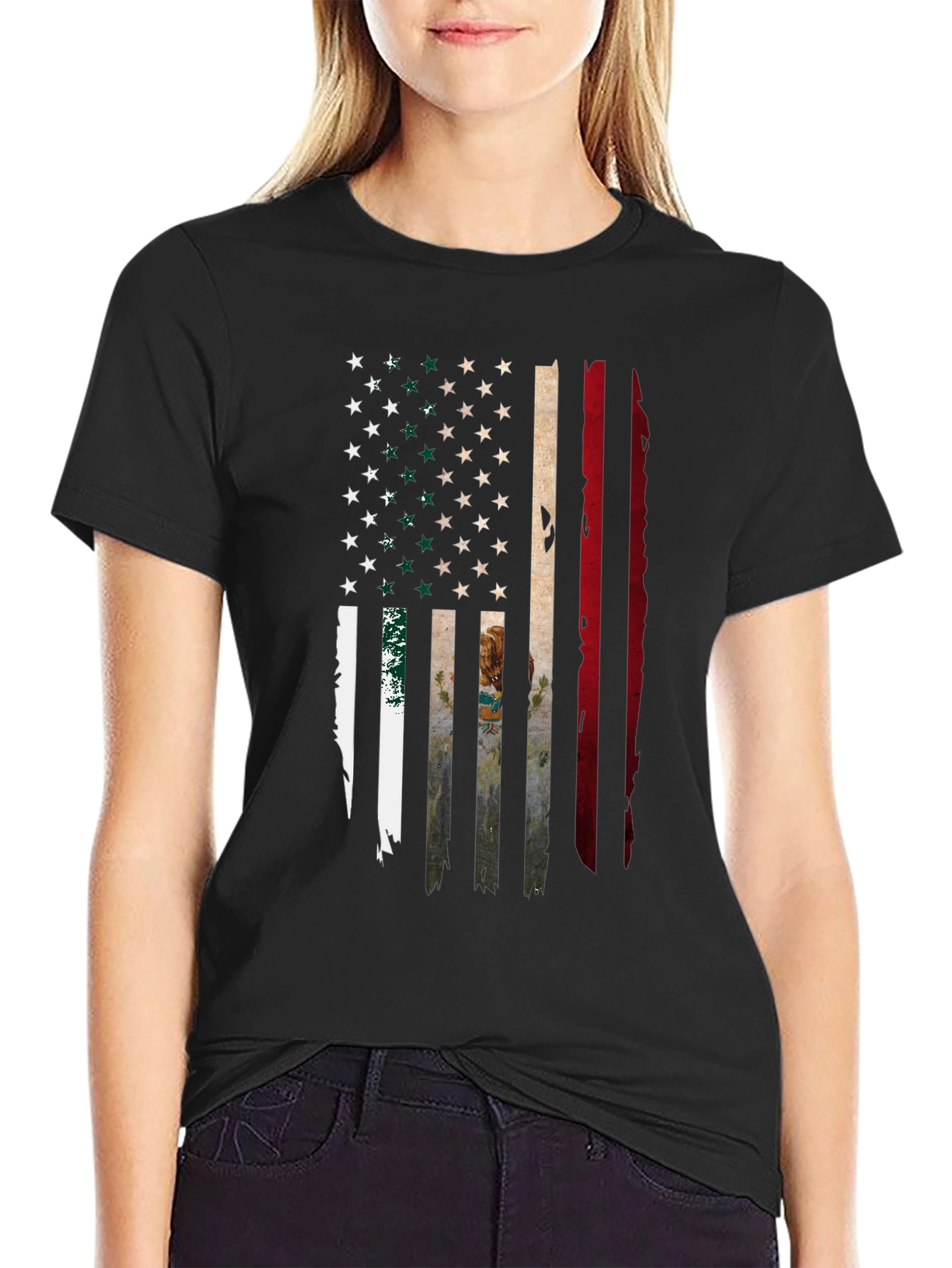 Distressed USA Mexico Flag Graphic T-Shirt