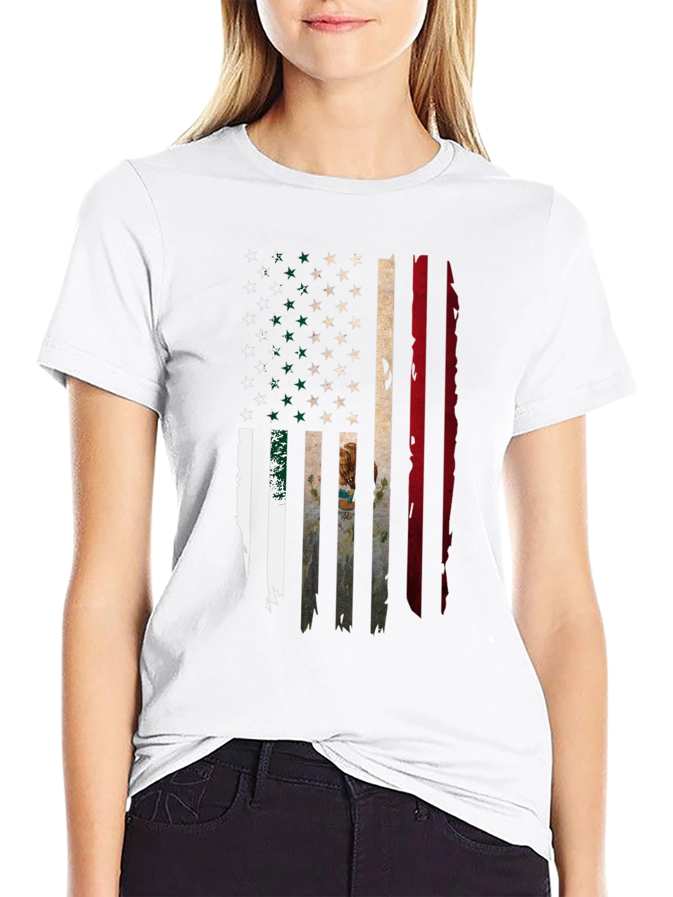 Distressed USA Mexico Flag Graphic T-Shirt