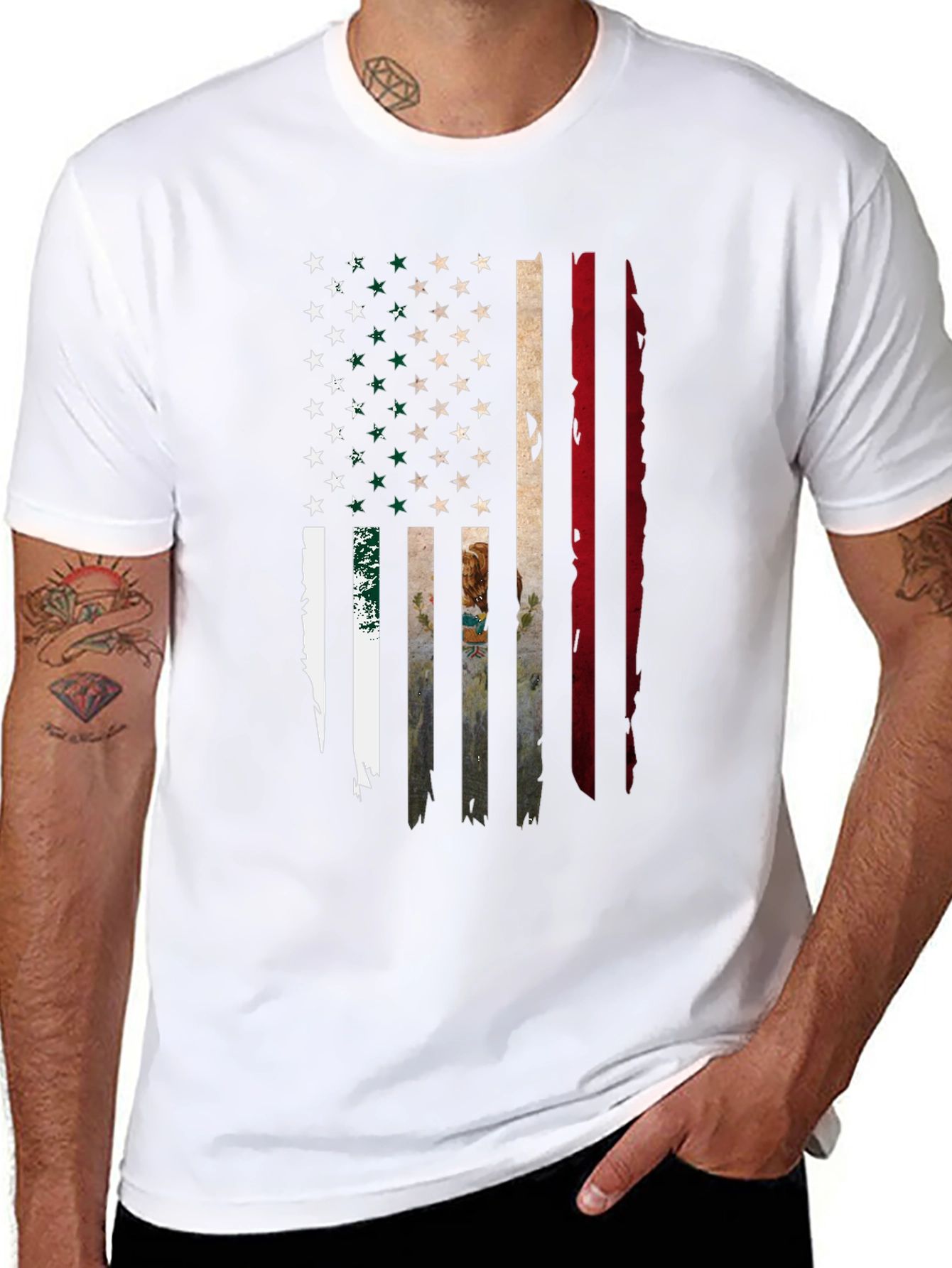 Distressed USA Mexico Flag Graphic T-Shirt