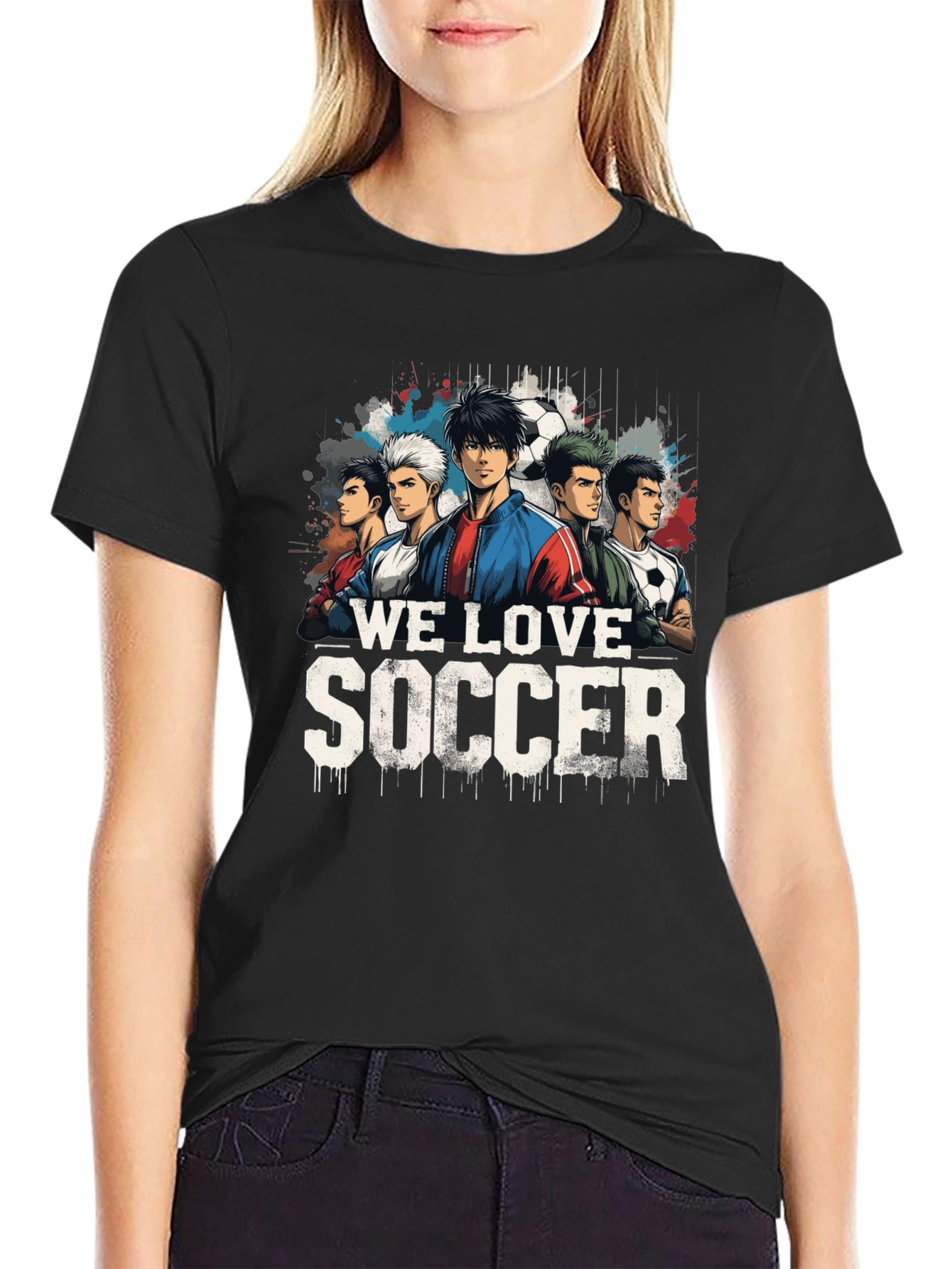 We Love Soccer Graphic Tee - Black Cotton Blend