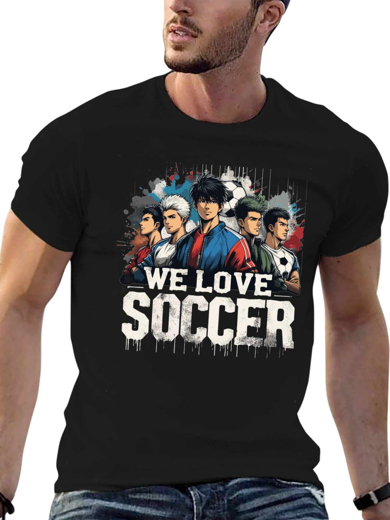 We Love Soccer Graphic Tee - Black Cotton Blend