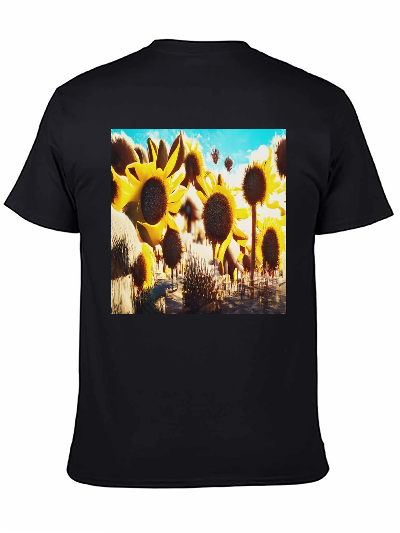 Sunflower Field Graphic Tee - Black Cotton T-Shirt