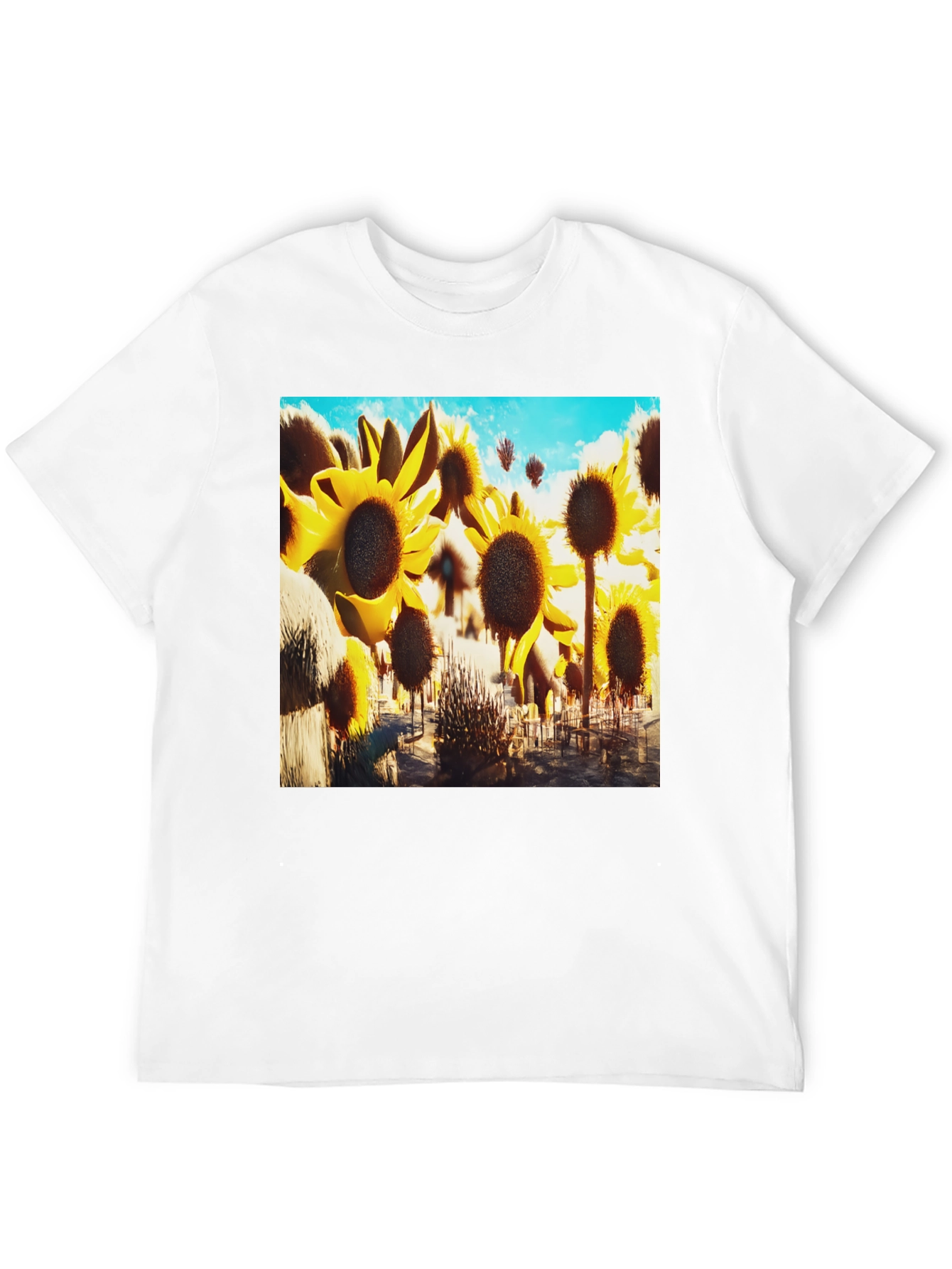 Sunflower Field Graphic Tee - Black Cotton T-Shirt