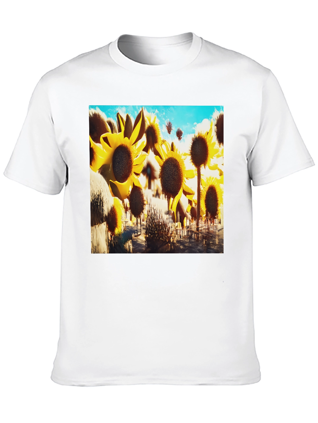 Sunflower Field Graphic Tee - Black Cotton T-Shirt
