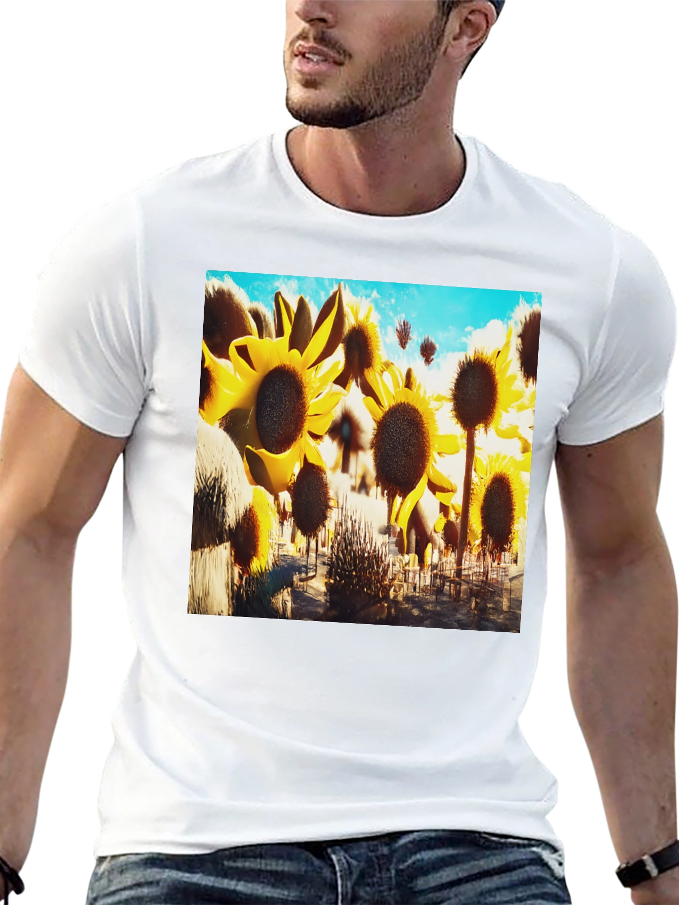 Sunflower Field Graphic Tee - Black Cotton T-Shirt