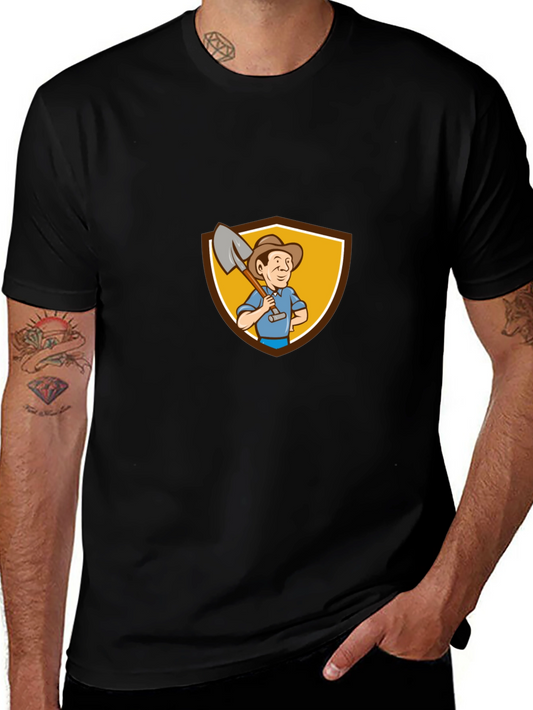Gardener Cartoon Graphic Tee - Black Cotton T-Shirt