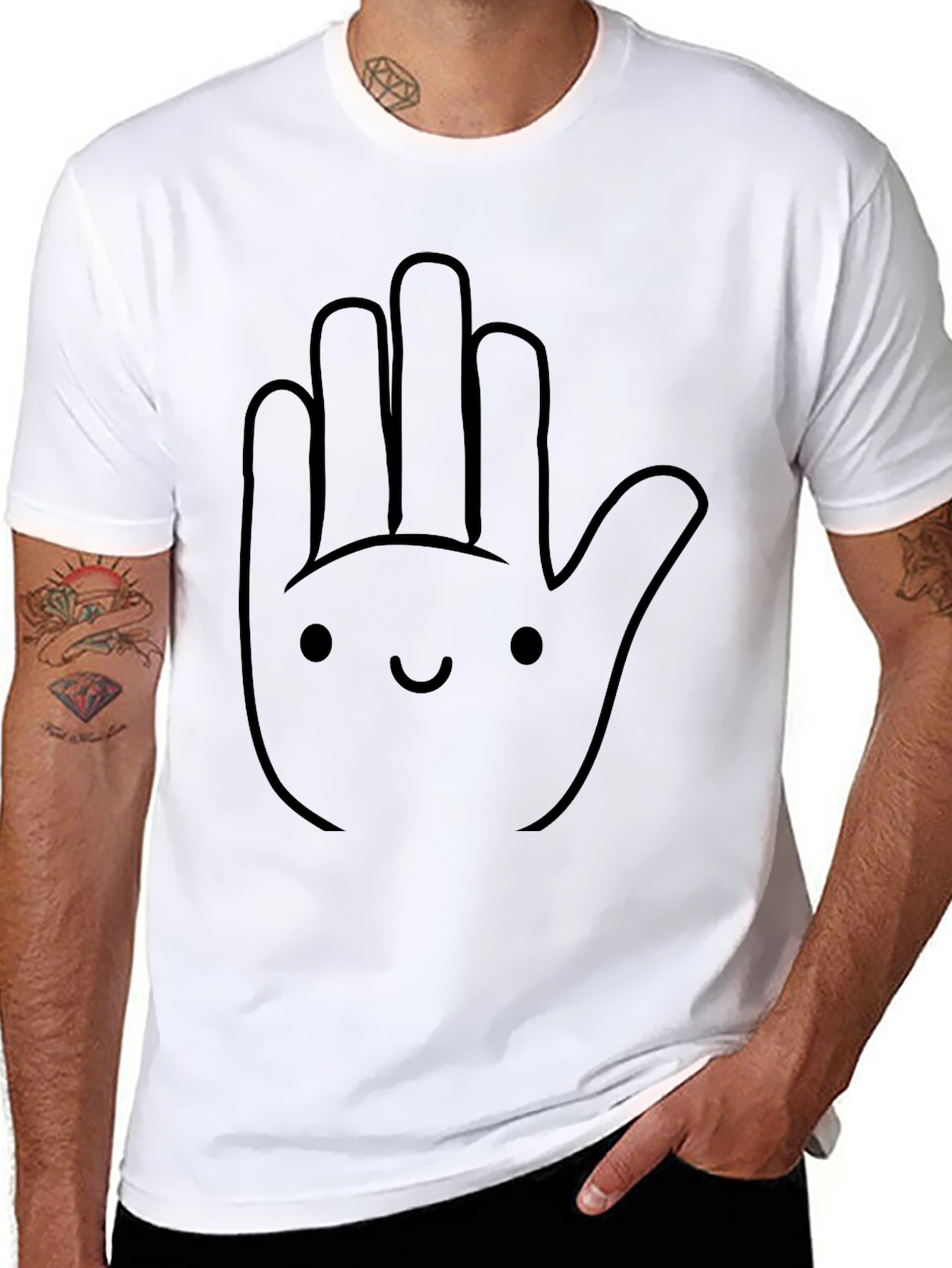 Funny Hand Graphic Tee - Casual Black T-Shirt