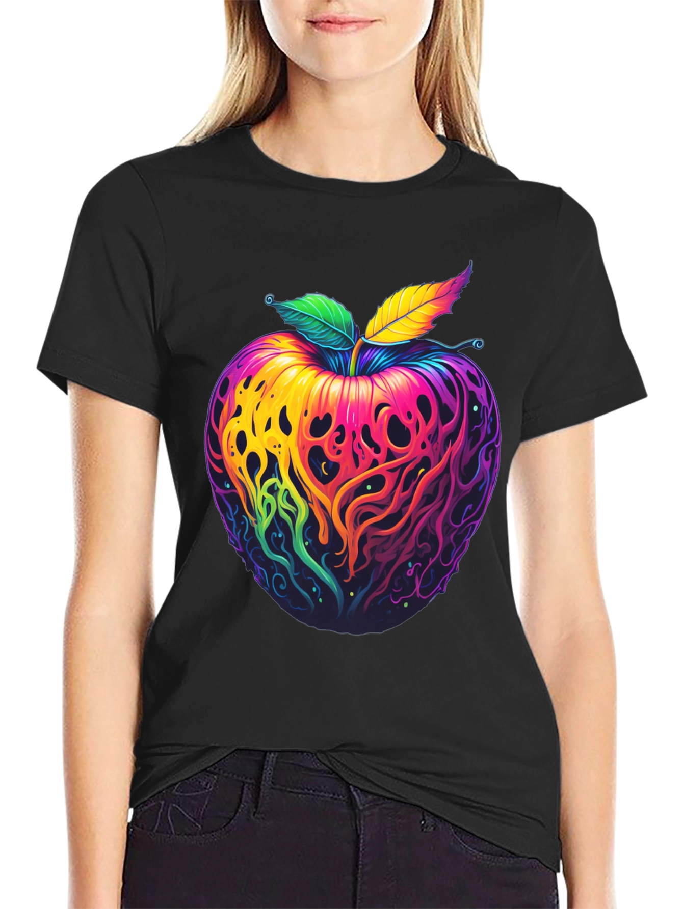Psychedelic Apple Graphic T-Shirt - Vibrant Design