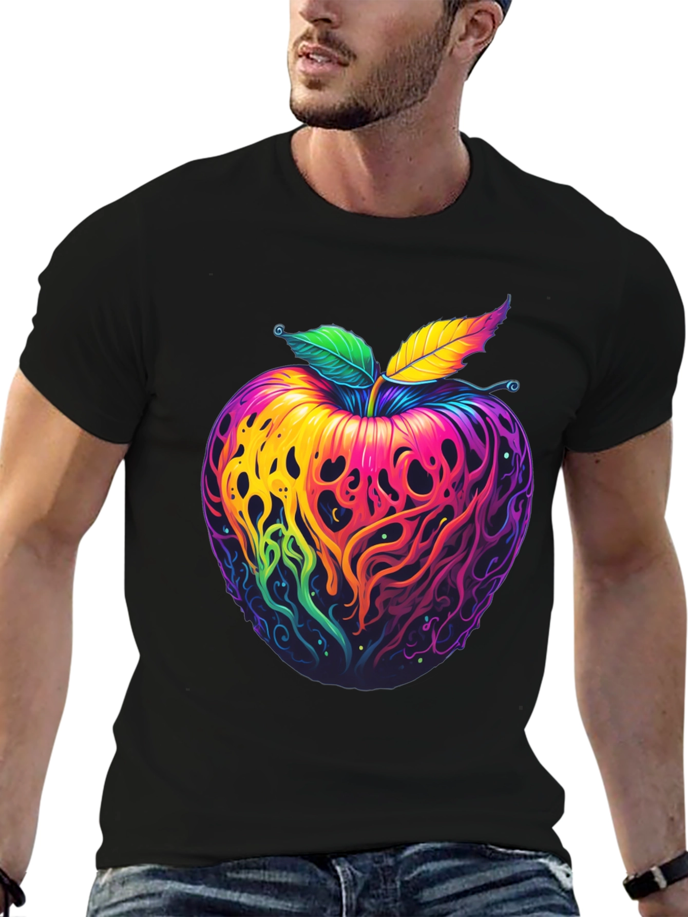 Psychedelic Apple Graphic T-Shirt - Vibrant Design
