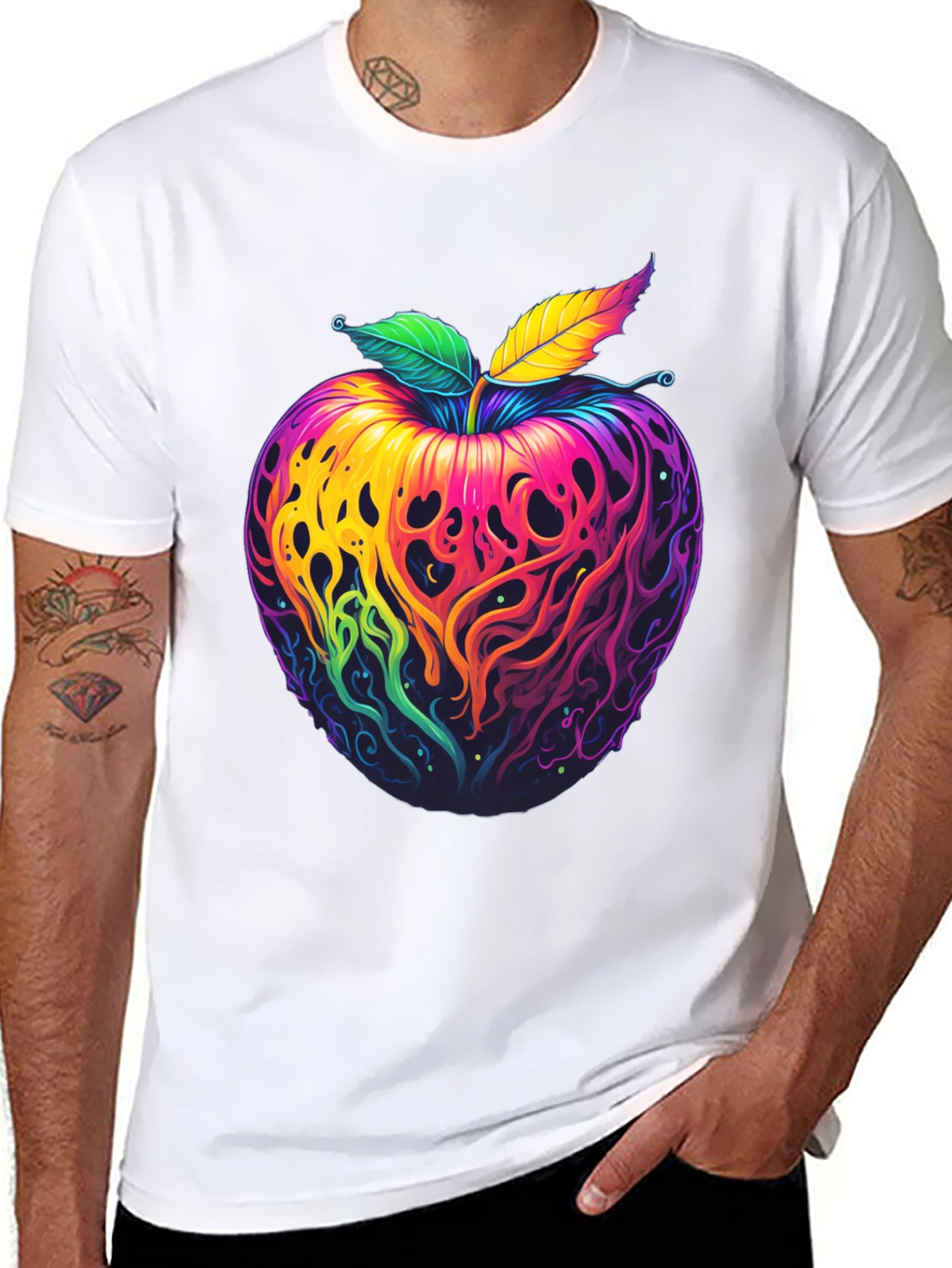 Psychedelic Apple Graphic T-Shirt - Vibrant Design