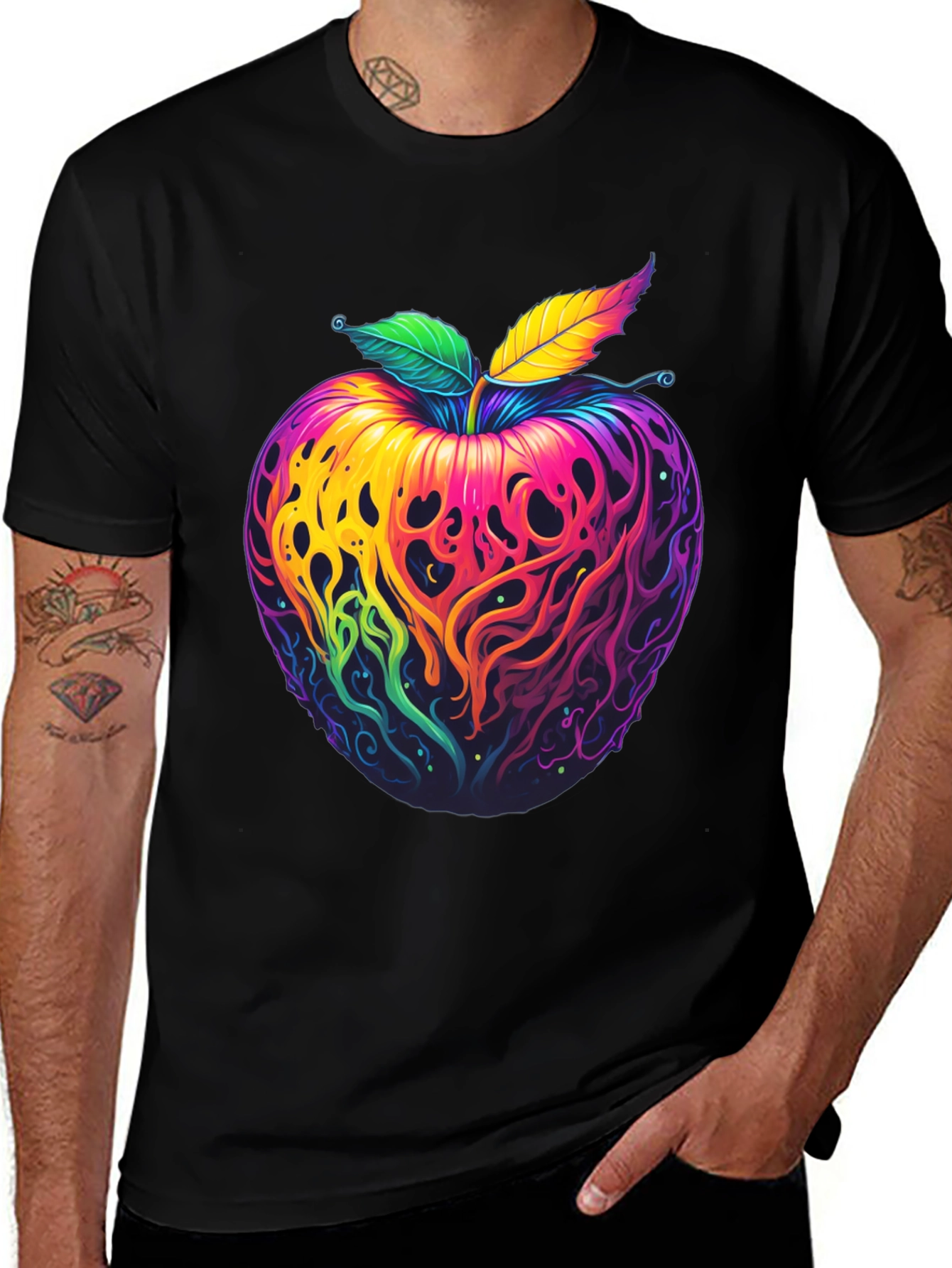 Psychedelic Apple Graphic T-Shirt - Vibrant Design