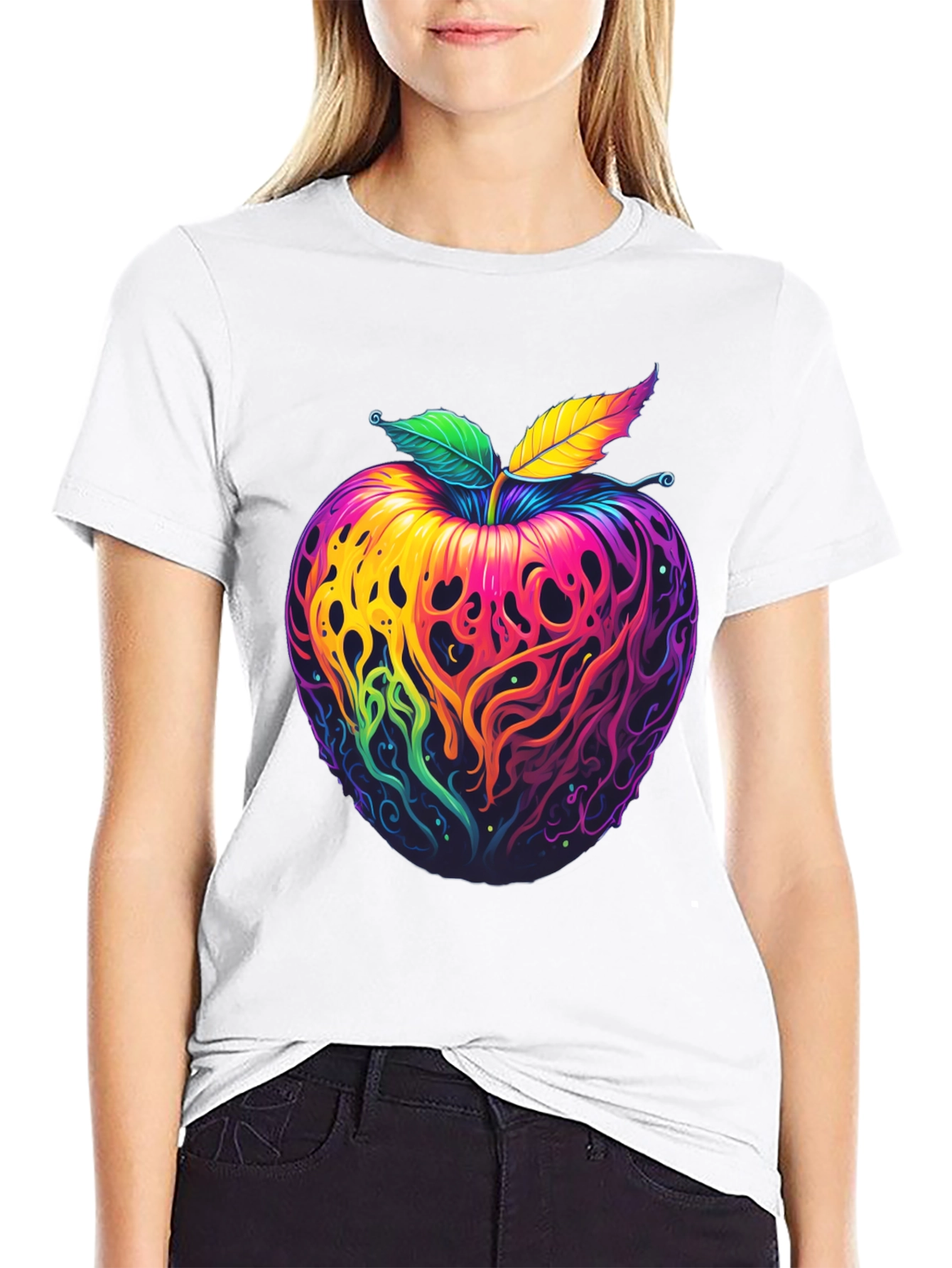 Psychedelic Apple Graphic T-Shirt - Vibrant Design