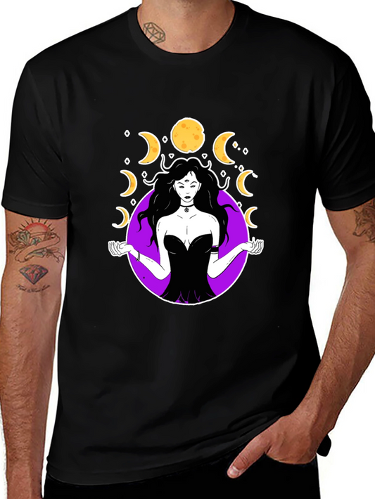 Mystic Moon Witch Graphic Tee - Black Cotton Comfort