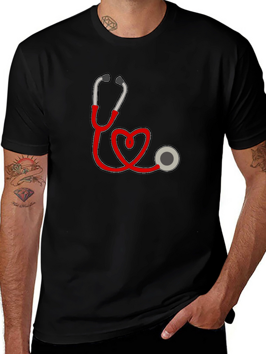 Heart Stethoscope Graphic Black T-Shirt