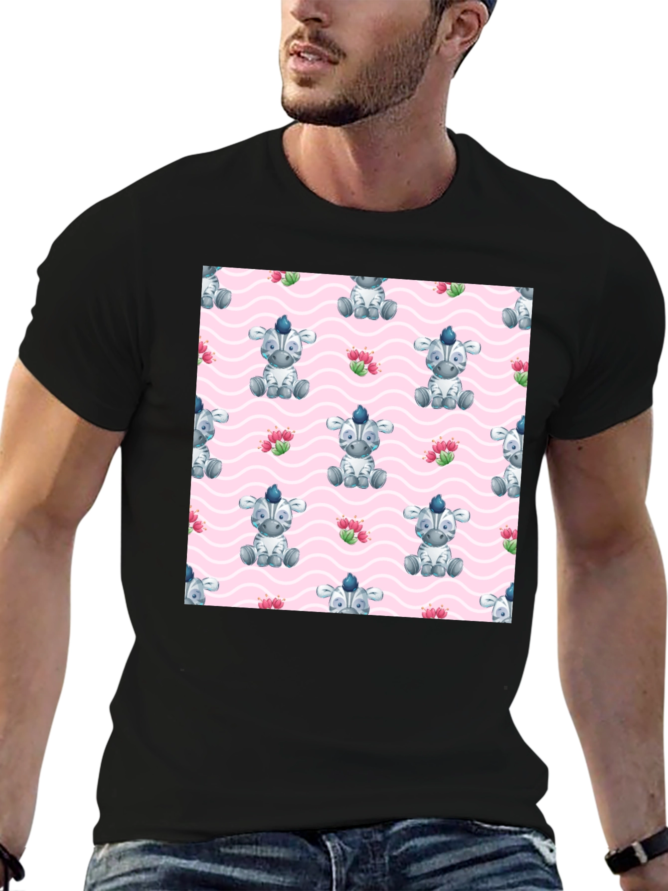 Zebra Pattern Black T-Shirt