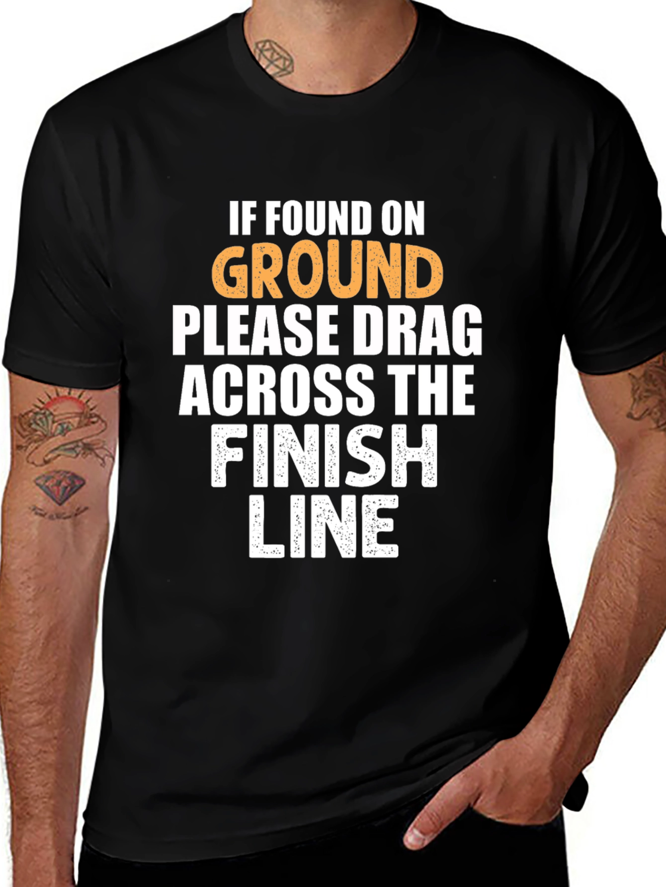 Funny Running T-Shirt: Drag Across Finish Line