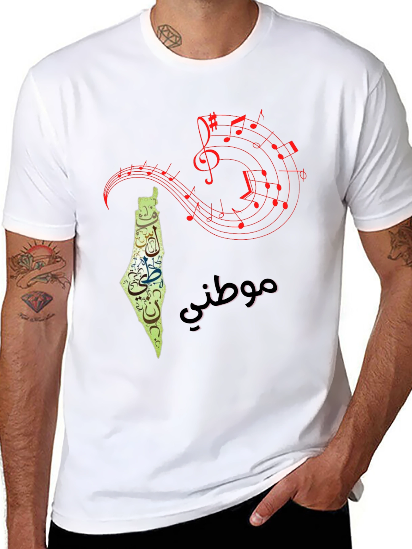 Palestine Map Music Notes Mens T-Shirt