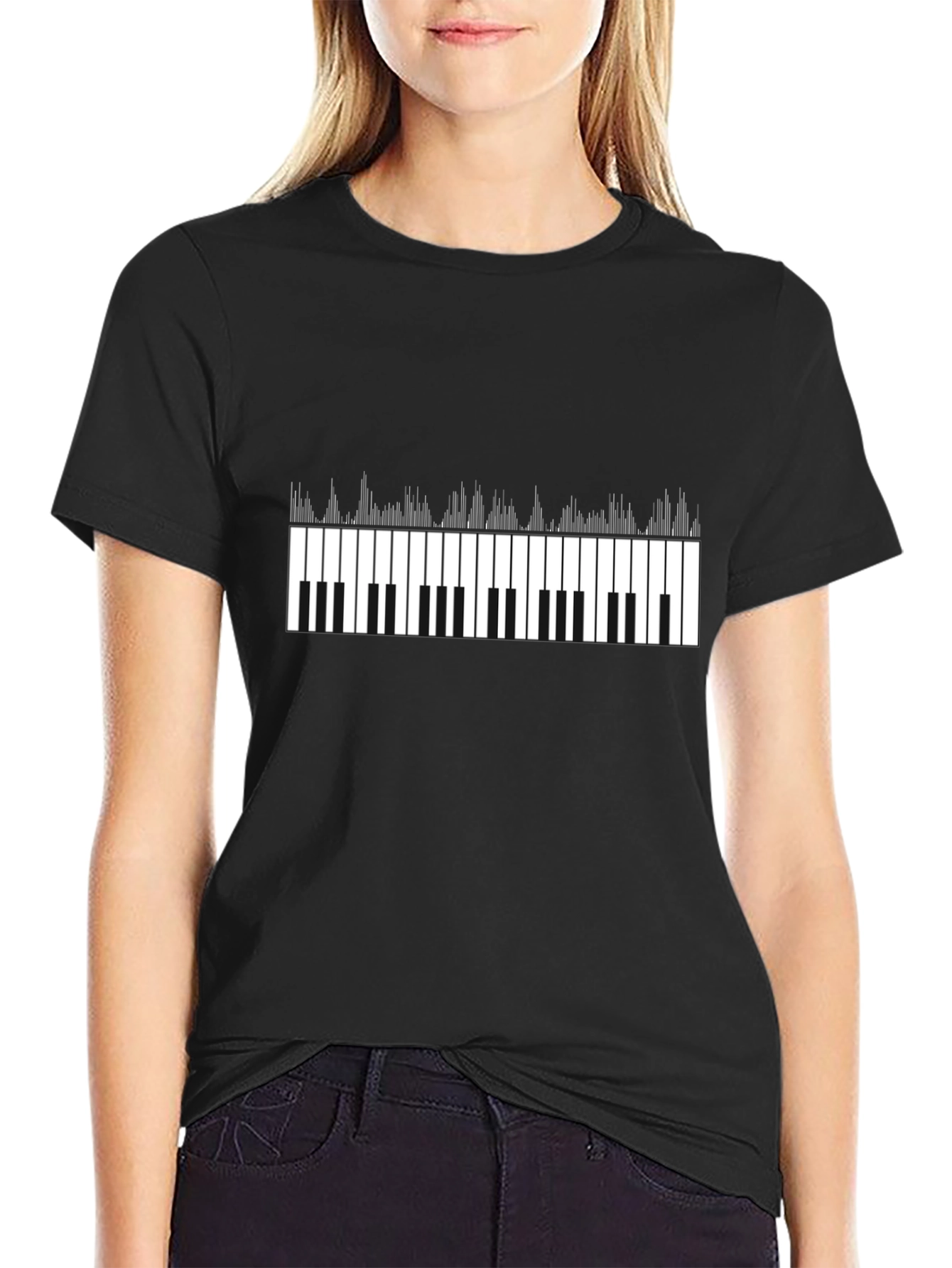 Piano Keys Graphic Print Black T-Shirt