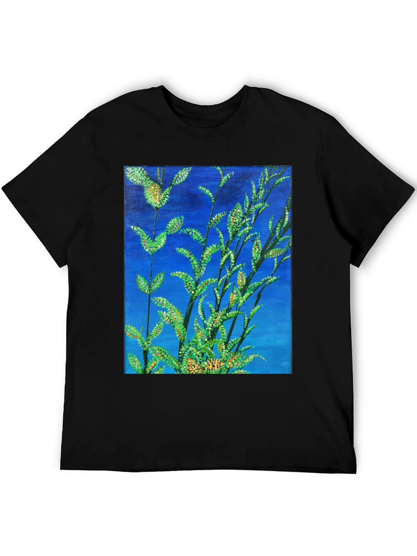 Botanical Blue T-Shirt - Vivid Nature Art Tee