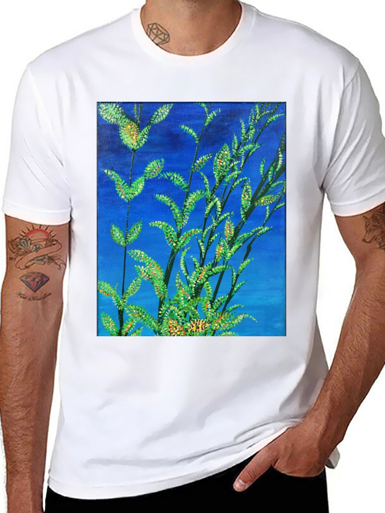 Botanical Blue T-Shirt - Vivid Nature Art Tee