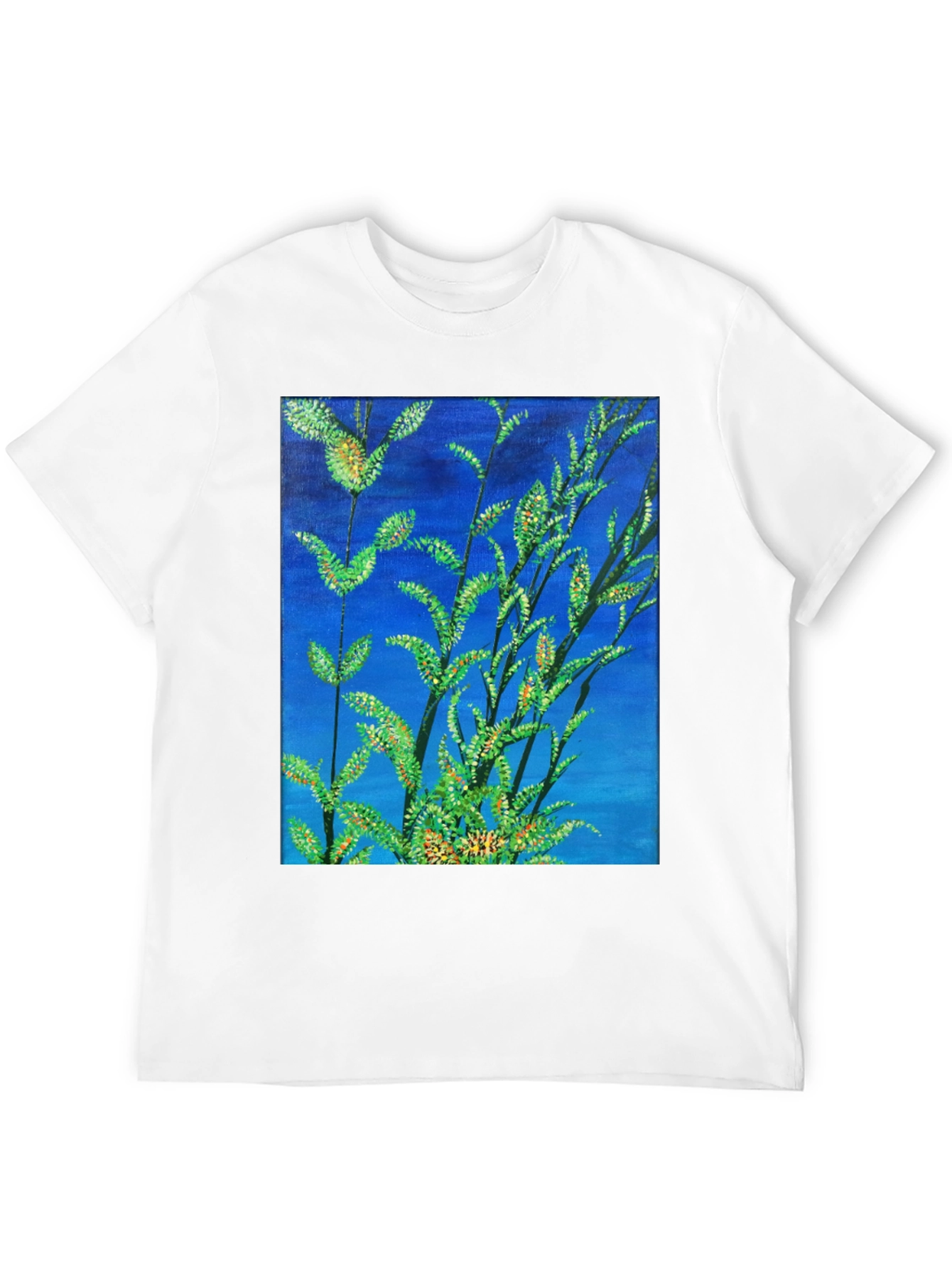 Botanical Blue T-Shirt - Vivid Nature Art Tee