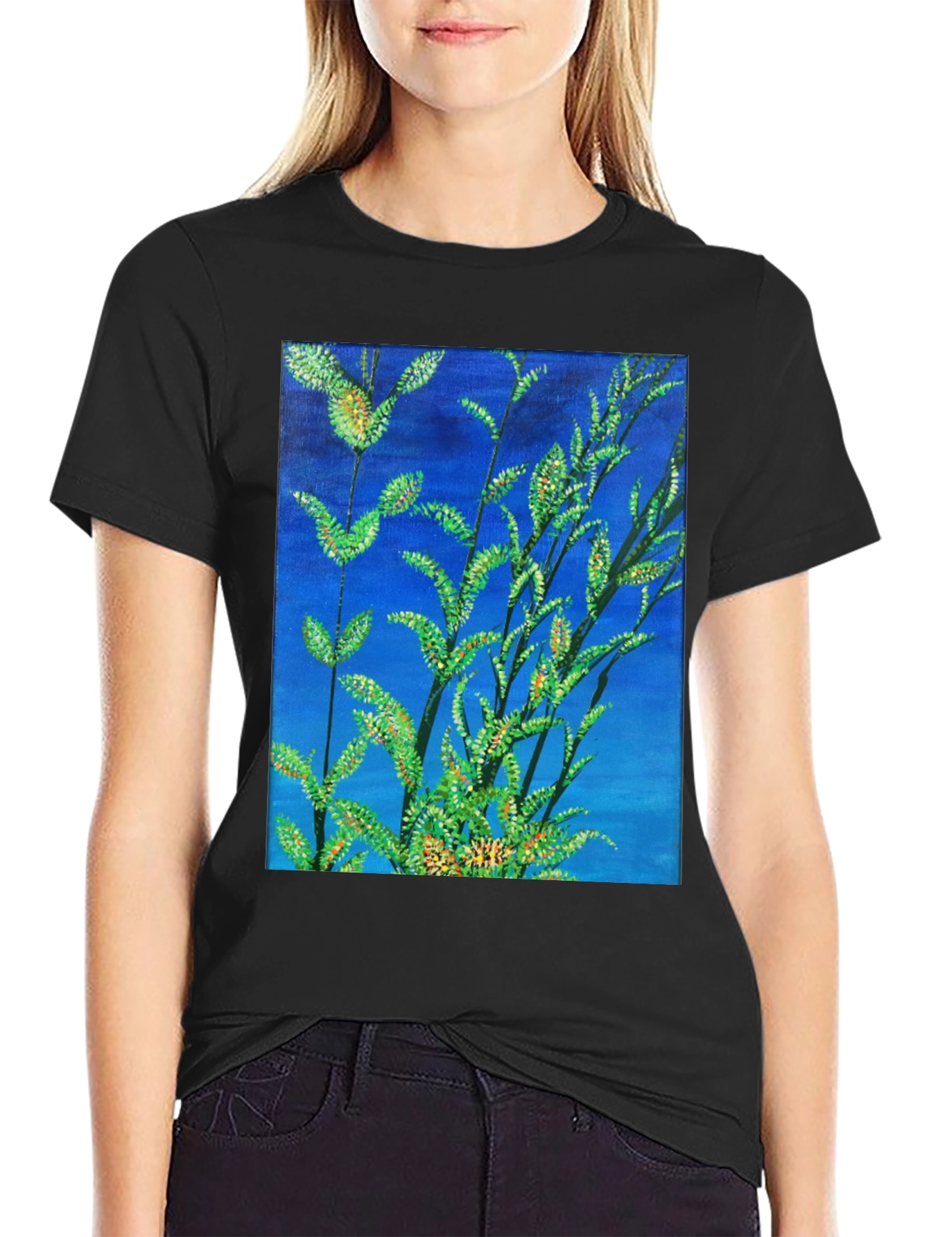 Botanical Blue T-Shirt - Vivid Nature Art Tee