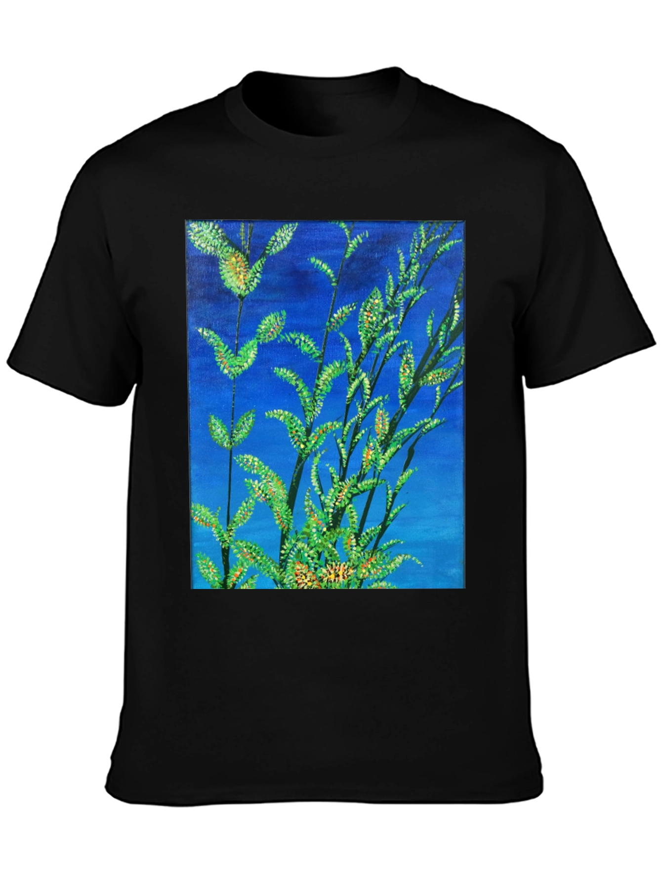 Botanical Blue T-Shirt - Vivid Nature Art Tee
