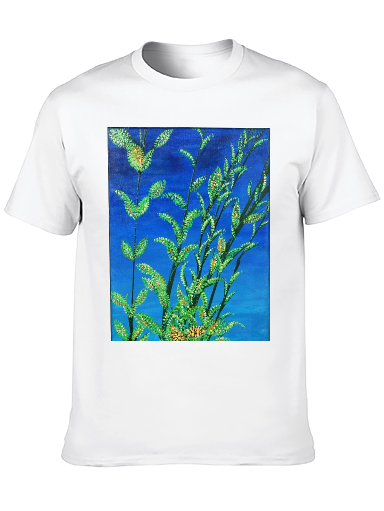 Botanical Blue T-Shirt - Vivid Nature Art Tee