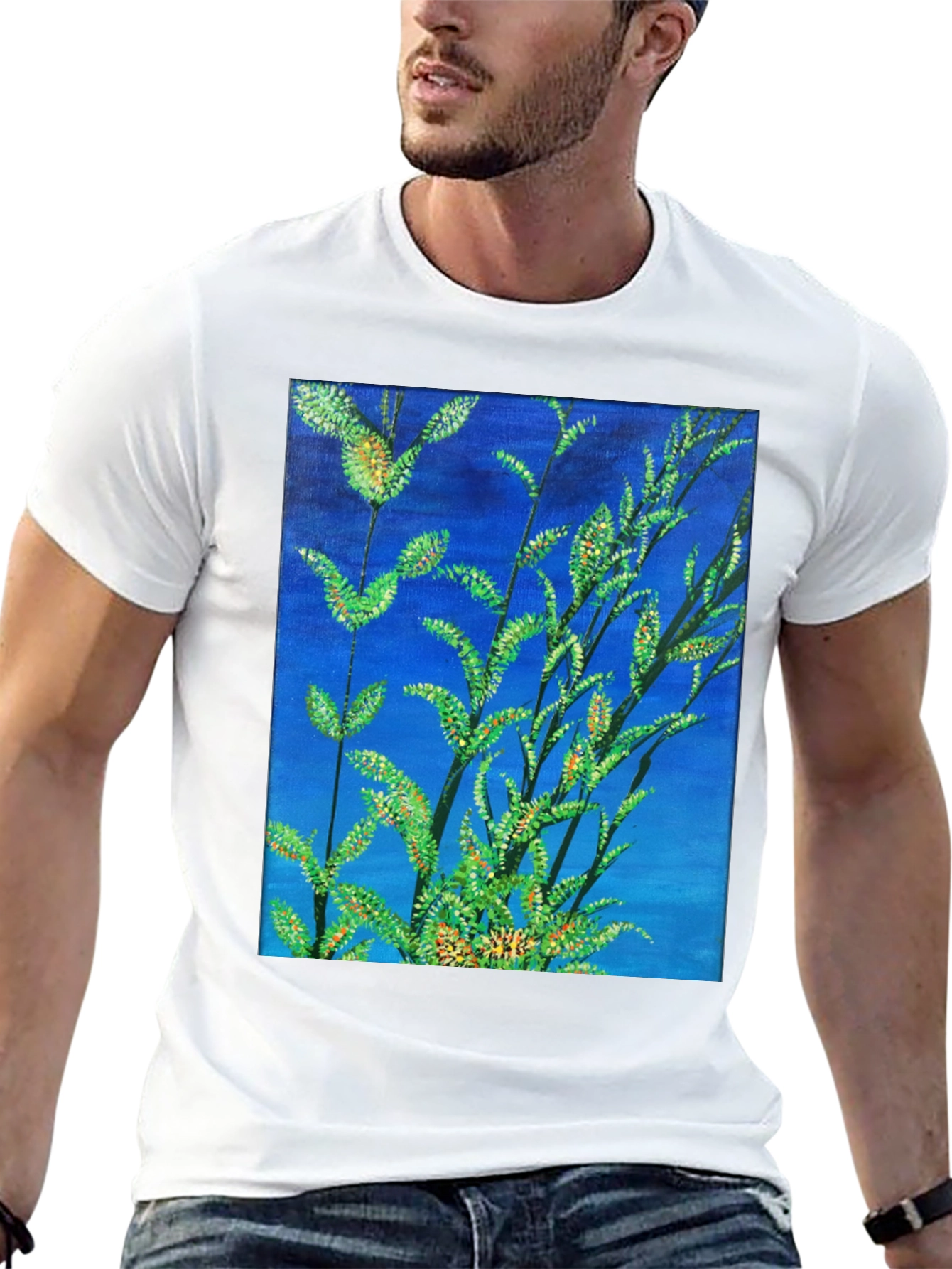 Botanical Blue T-Shirt - Vivid Nature Art Tee
