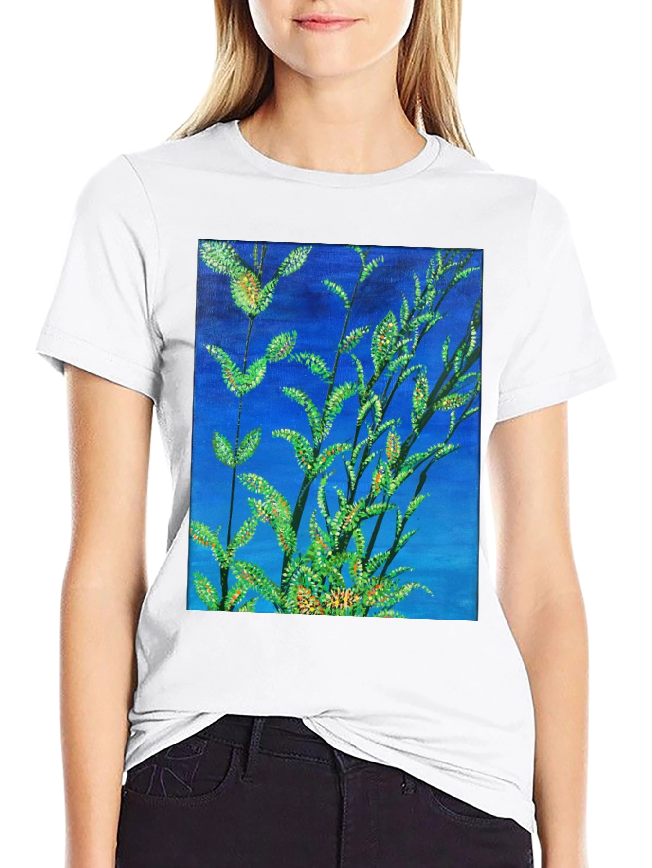 Botanical Blue T-Shirt - Vivid Nature Art Tee