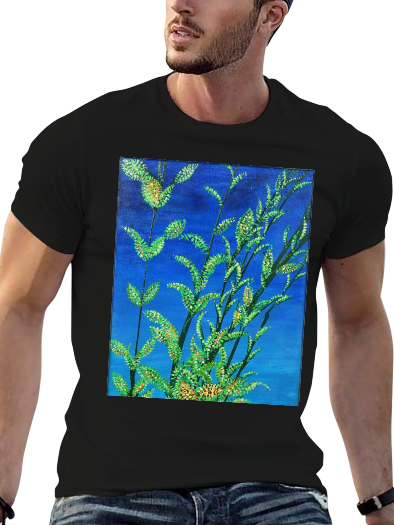 Botanical Blue T-Shirt - Vivid Nature Art Tee