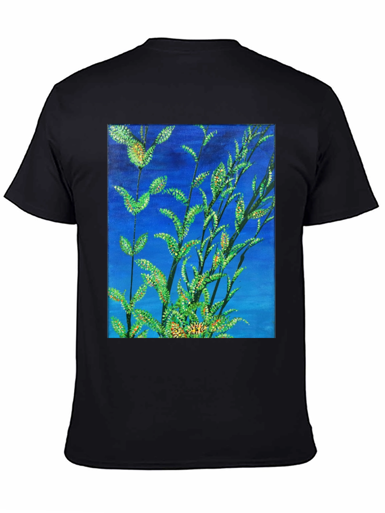 Botanical Blue T-Shirt - Vivid Nature Art Tee
