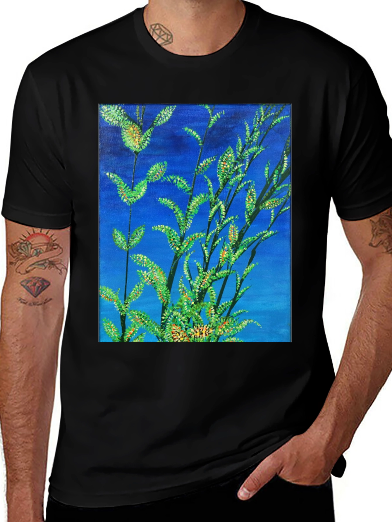 Botanical Blue T-Shirt - Vivid Nature Art Tee
