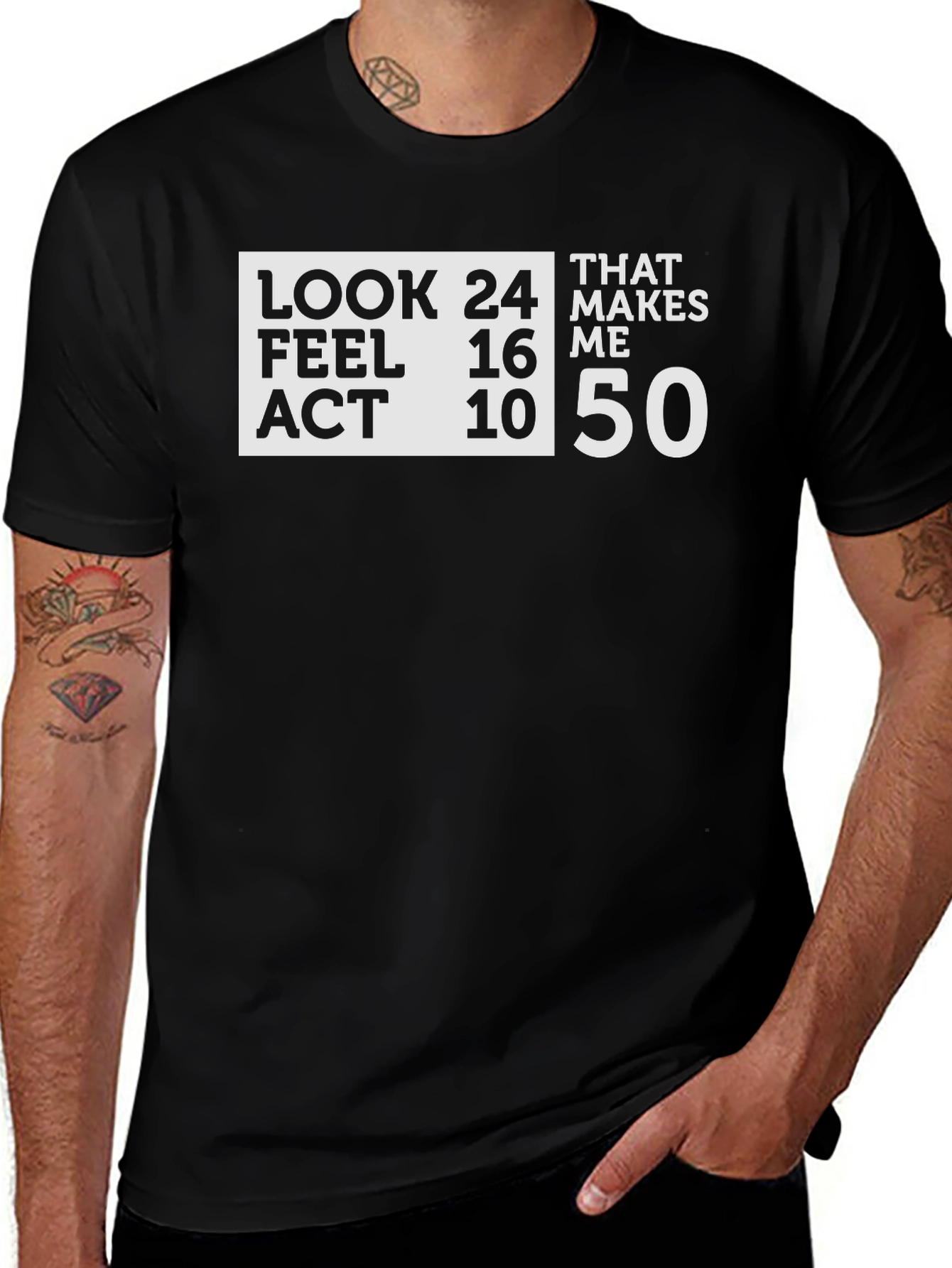 Humorous Look Feel Act Age 50 Black T-Shirt