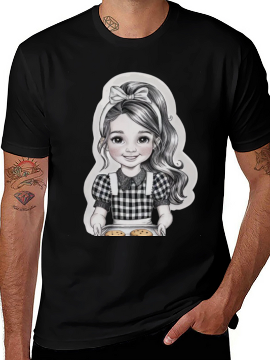 Girl Baking Cookies Graphic Tee - Black