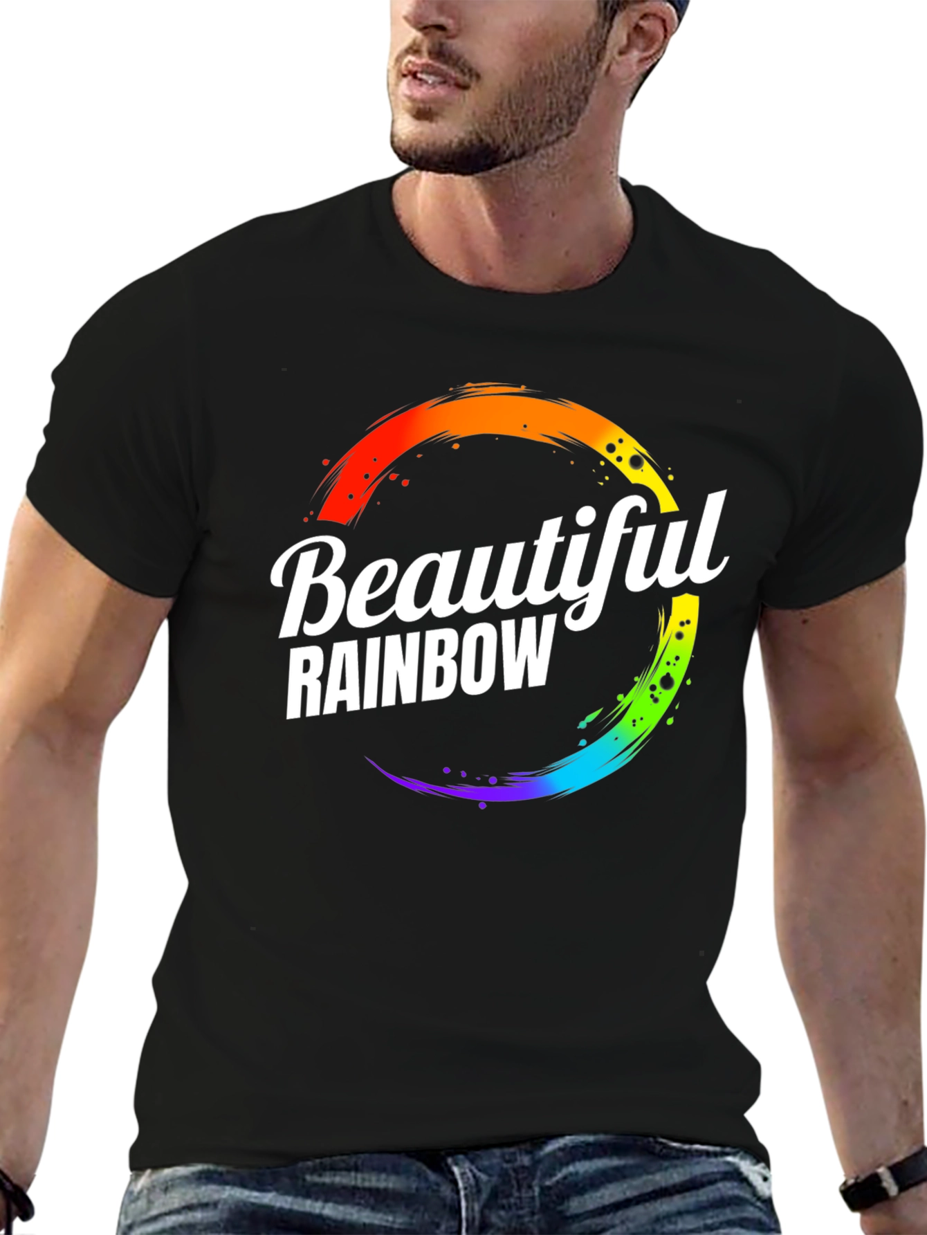 Beautiful Rainbow Graphic Print Crew Neck T-Shirt