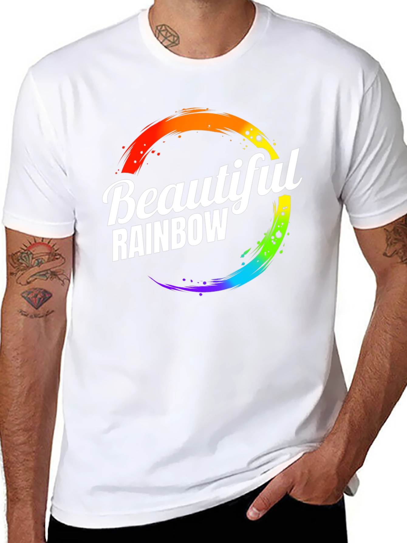 Beautiful Rainbow Graphic Print Crew Neck T-Shirt