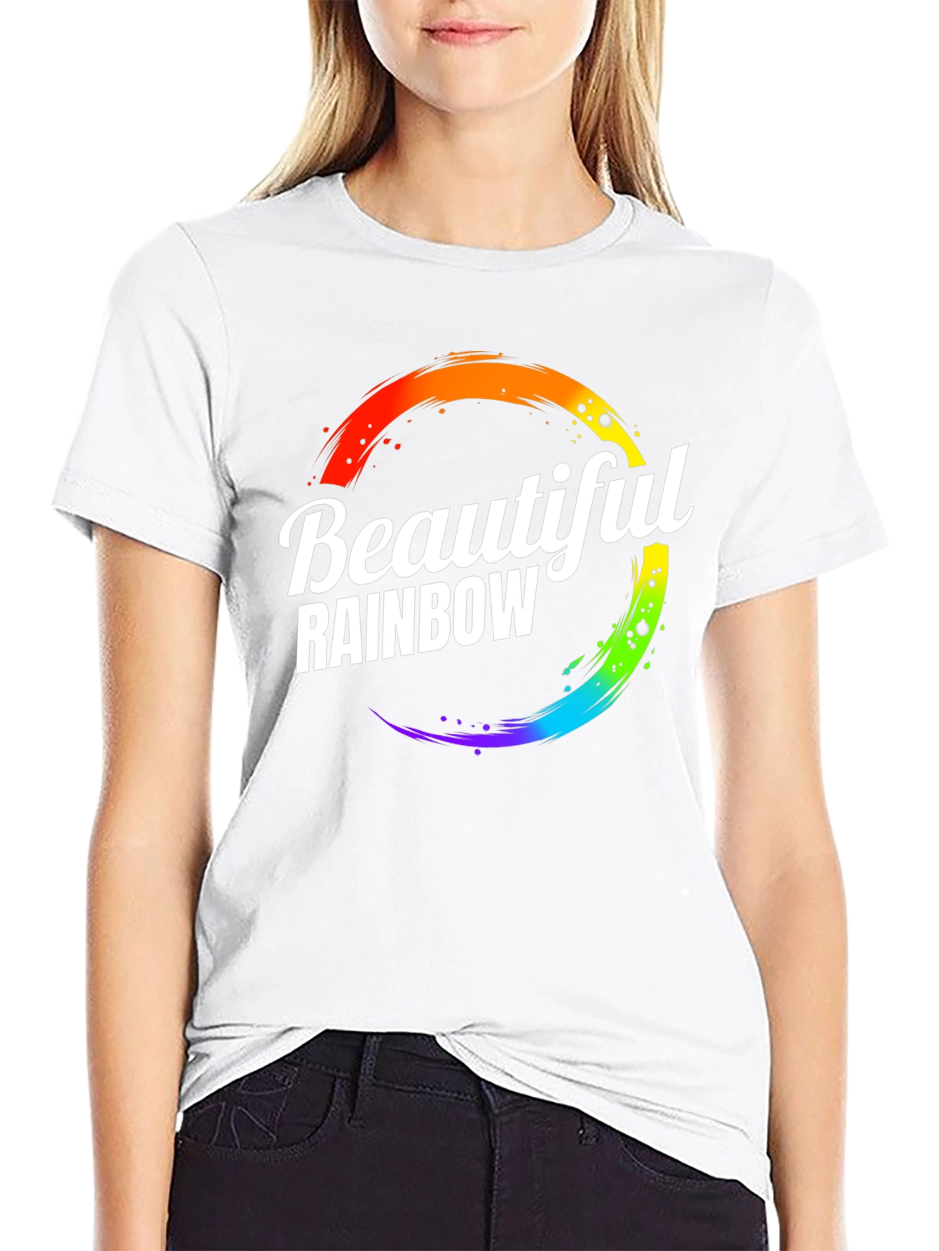Beautiful Rainbow Graphic Print Crew Neck T-Shirt