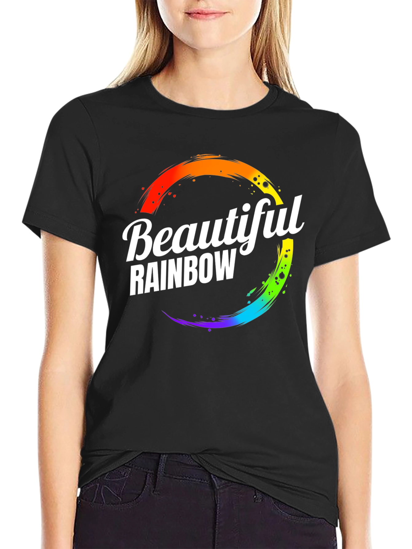 Beautiful Rainbow Graphic Print Crew Neck T-Shirt