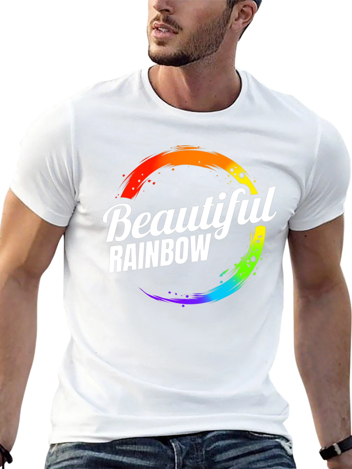 Beautiful Rainbow Graphic Print Crew Neck T-Shirt